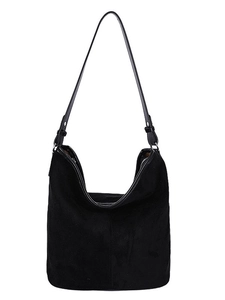 Große Vintage-Hobo-Beuteltasche aus schwarzem Wildleder mit verstellbarem Lederriemen