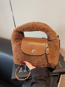 Sac Bandoulière en Fausse Fourrure Peluche pour Femmes Automne Hiver Sac à Épaule en Fausse Laine d'Agneau Petit Sac à Main en Cuir PU