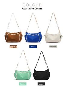 Selection of casual nylon crossbody bags in brown, blue, beige, green, and black