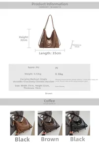 Detailed size chart for the large PU backpack showing 35x32x10cm dimensions and weight