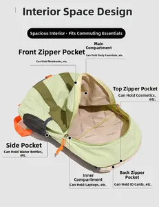 Detailed interior view of a lightweight travel backpack showing multiple storage compartments