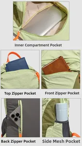 Macro view of multi-compartment interior with laptop sleeve and durable nylon fabric