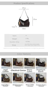 Detaillierte Größenangaben und Farbauswahl für die Vintage PU-Leder Shopper Tasche