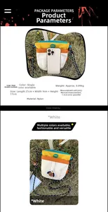 Dettaglio della borsa a tracolla in nylon colorato con confronto taglia 21x9x17cm e cellulare