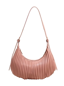 Pink crescent underarm bag with pleated texture and slim shoulder strap for women