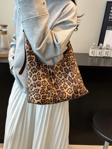 Large leopard print hobo shoulder bag with brown strap for women's daily commute
