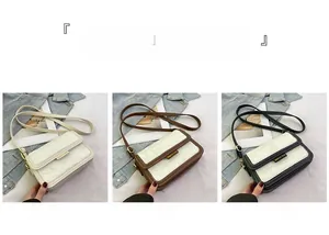 Détails des petits sacs à bandoulière carrés en coloris beige, café et noir élégant