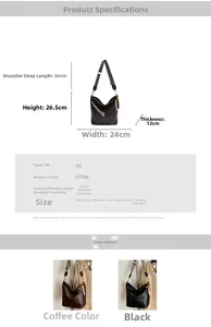 Detailed technical diagram showing dimensions and specs of the retro PU leather tote bag