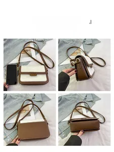 Vue sous quatre angles d'un sac bandoulière en fausse fourrure marron avec finitions en cuir