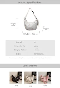 Detailed size chart for butterfly embroidered canvas bag with 38x23x9cm measurements
