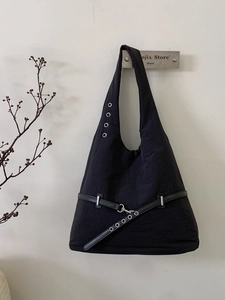 Minimalist Large Nylon Tote Bag For Women Grommet Belt Decoration Shoulder Bag Korean Versatile Daily Commuting Handbag