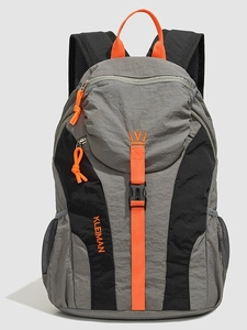 Lightweight grey and orange outdoor travel backpack with waterproof nylon fabric