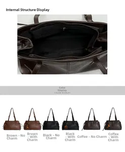 Detail view of large capacity tote bag interior zip pocket and color options layout