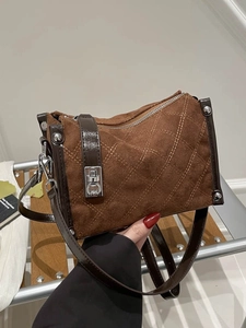Women Retro Quilted Small Square Bag Fashion Canvas Contrast Color Shoulder Bag Casual Crossbody Handbag With Metal Lock