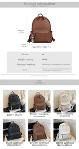 Detailed technical drawing of a woven backpack with size specs and bear accessory