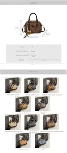 Detailed size guide and color options for the vintage PU leather Boston pillow handbag