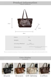 Macro detail of high-quality PU leather vintage tote bag with dimensions and color options