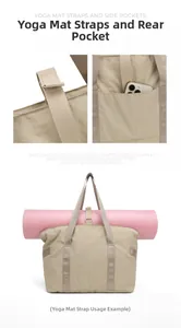 Sac fourre-tout yoga kaki avec sangles réglables et poche arrière pratique pour téléphone