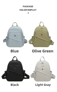 Lightweight nylon backpack color display in blue, fruit green, black, and light gray