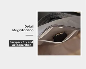 Detail magnification showing dry and wet separation zipper pocket inside travel bag