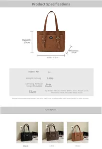 Tableau des tailles détaillé et spécifications pour le grand sac fourre-tout en cuir PU
