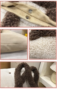 Close-up of plush lamb wool handbag showing magnetic buckle and thick strap texture