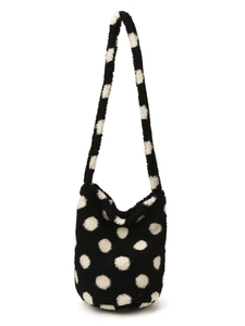 Ethnic style plush polka dot bucket bag with crossbody strap for autumn and winter