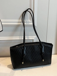 Sac Cabas à Épaule en Cuir PU Plissé Ondulé Tendance pour Femme Sac Sous le Bras Polyvalent avec Décoration de Nœud