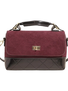 Sac à main vintage matelassé bordeaux avec cuir noir et fermoir en métal doré
