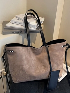 Borsa Tote Grande da Donna in Pelle PU Retro Texture Scamosciata Stampa Lettere Borsa a Spalla Con Sotto Borsa Pendolare