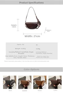 Detail view of a PU leather saddle bag with scarf decor and precise size measurements