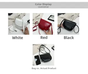 Size comparison of white, red, and black saddle crossbody bags with a smartphone