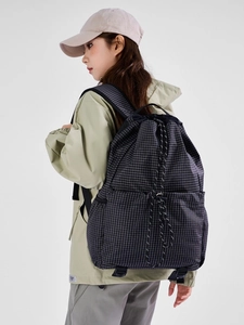 Lightweight Nylon Drawstring Backpack For Women Men Grid Pattern Large Capacity Outdoor Sports Travel School Shoulder Bag