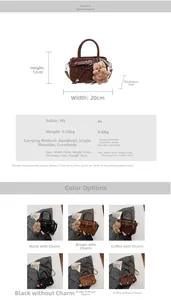 Detailed size chart for leopard print handbag with dimensions and PU material specifications