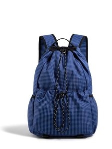 Lightweight navy blue checkered drawstring backpack for outdoor sports and travel gear