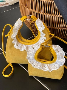 Women Mini PU Leather Crossbody Bag Sweet Lace Trim Dumpling Shaped Handbag Retro Korean Style Small Shoulder Bag For Daily