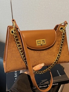Women Retro PU Suede Patchwork Crossbody Bag Large Capacity Leopard Print Shoulder Bag With Gold Chain Strap Twist Lock Handbag