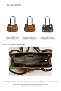 Detailed views of cat-shaped tote bag showing striped lining and interior zipper pocket