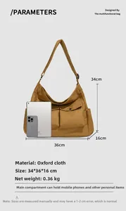 Comparaison de taille du sac fourre-tout en tissu Oxford kaki montrant la tablette