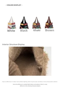 Detail view of large knit tote bag showing interior structure and color options
