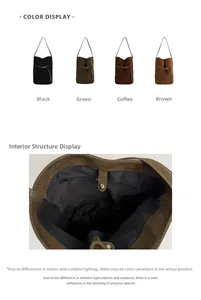 Détails de l'intérieur du sac seau en daim mat avec fermeture aimantée et couleurs