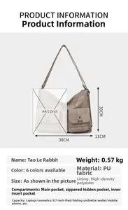 Detailed size chart of a vintage brown PU leather shoulder bag with multi-pocket layout
