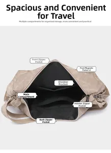 Internal structure of large canvas tote bag showing multiple pockets and compartments