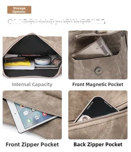 Macro detail of the multi-pocket structure and large storage capacity of the canvas bag