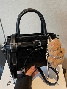 Retro Leopard Print PU Leather Crossbody Bag For Women High-End Handheld Small Square Bag With Plush Charm Shoulder Bag