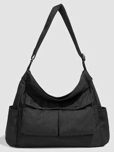 Sac bandoulière noir en tissu Oxford de grande capacité avec deux poches frontales