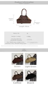 Size chart showing large vintage PU leather tote bag dimensions and specifications