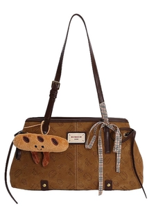 Sac cabas en faux suède marron avec gaufrage Bread Cat et accessoire de nœud élégant