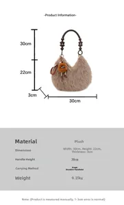 Size chart for plush shoulder bag showing 30x22x3cm dimensions and wood bead handle details