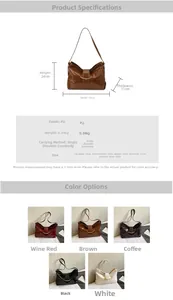 Spécifications détaillées de taille pour grand sac cabas en simili cuir avec poids et bandoulière